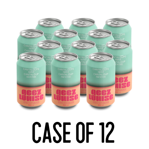 Geez Louise: Cantaloupe Mint Prebiotic Sparkling Water CASE of 12